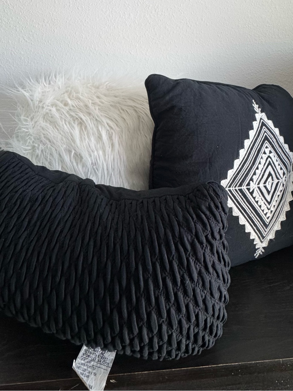 Black Textured Decorative Pillow - Geometric Accent - Set of 3